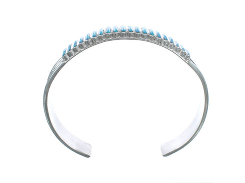 Blue Opal Inlay Sterling Silver Zuni Indian Cuff Bracelet AX123912
